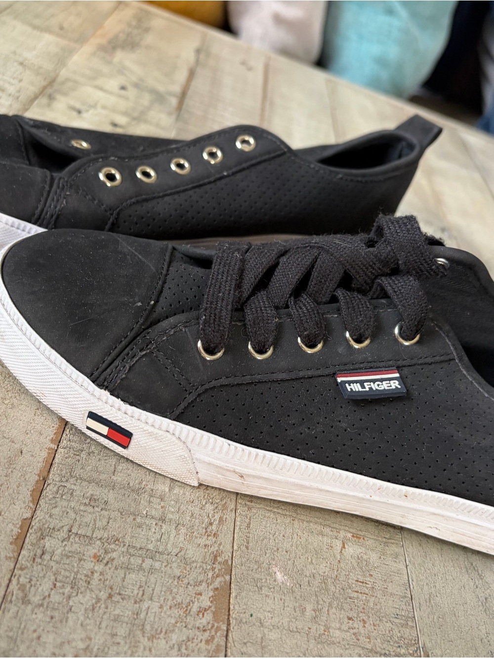 Tommy Hilfiger Black and White Low-Top Women's Sneakers
